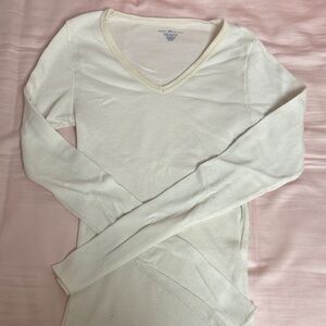 Brandy Melville Cream Long Sleeve V-Neck Top